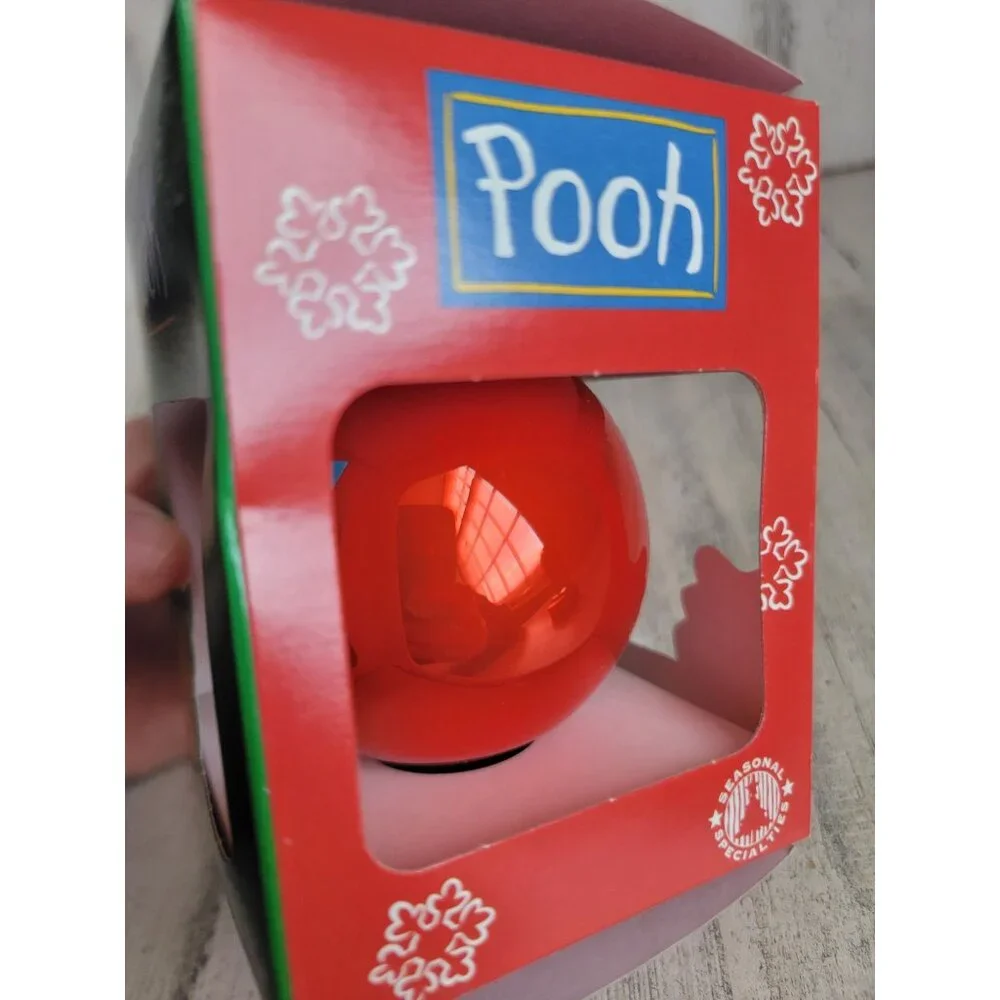 Vintage Winnie the Pooh‎ red ball glass ornament Xmas
